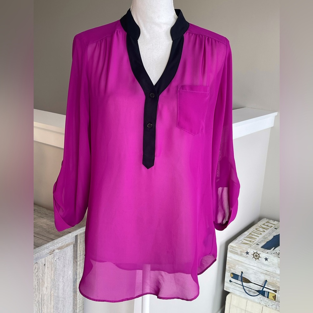 AGB Pink and Black Mandarin Collar Blouse